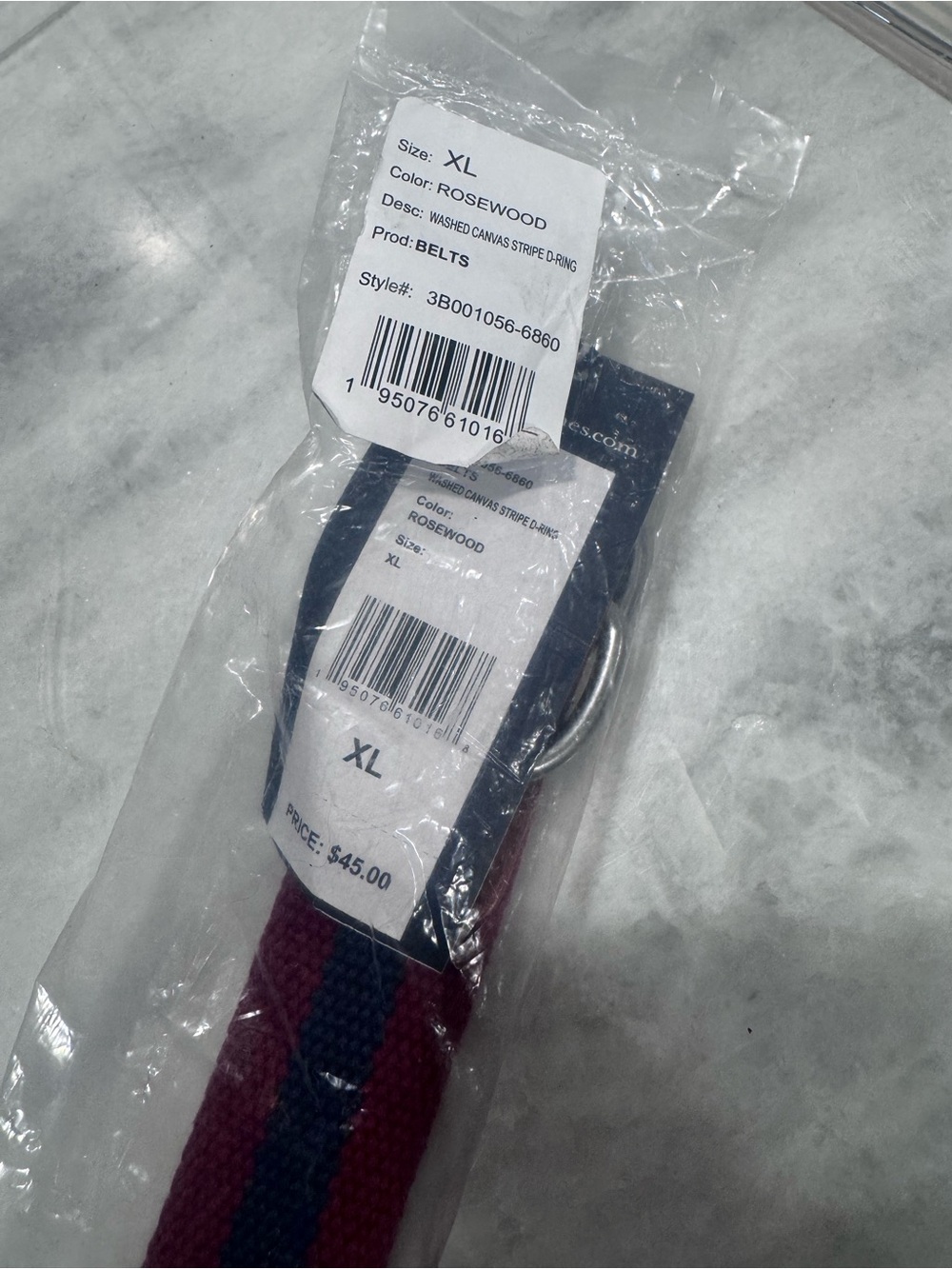 Vineyard Vines Rosewood and Navy Canvas Stripe Belt